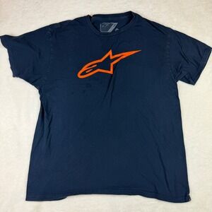 Alpinestars Mens XL Navy Blue Orange Logo Graphic T-Shirt Classic Short Sleeve